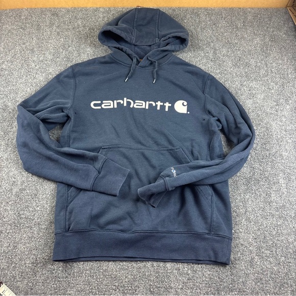 Carhartt Other - CARHARTT Men’s Blue Hooded Force Sweatshirt White Logo Relaxed Fit size: Small